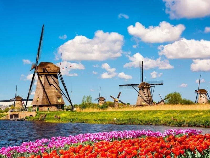 Cối xay gió Kinderdijk - cờ Hà Lan